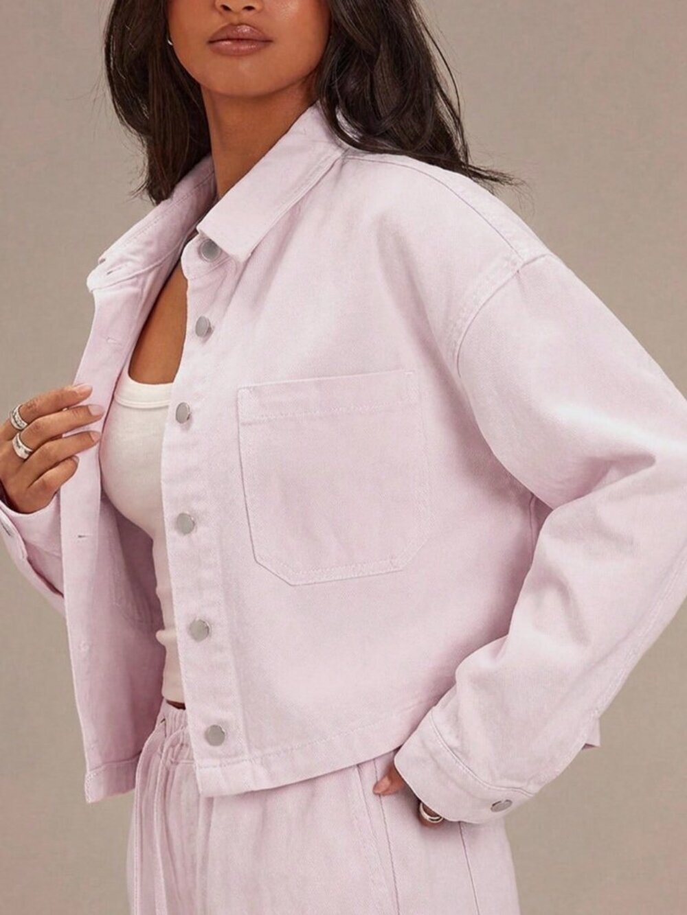 Baby Pink Casual Women's Denim Denim Shirt
